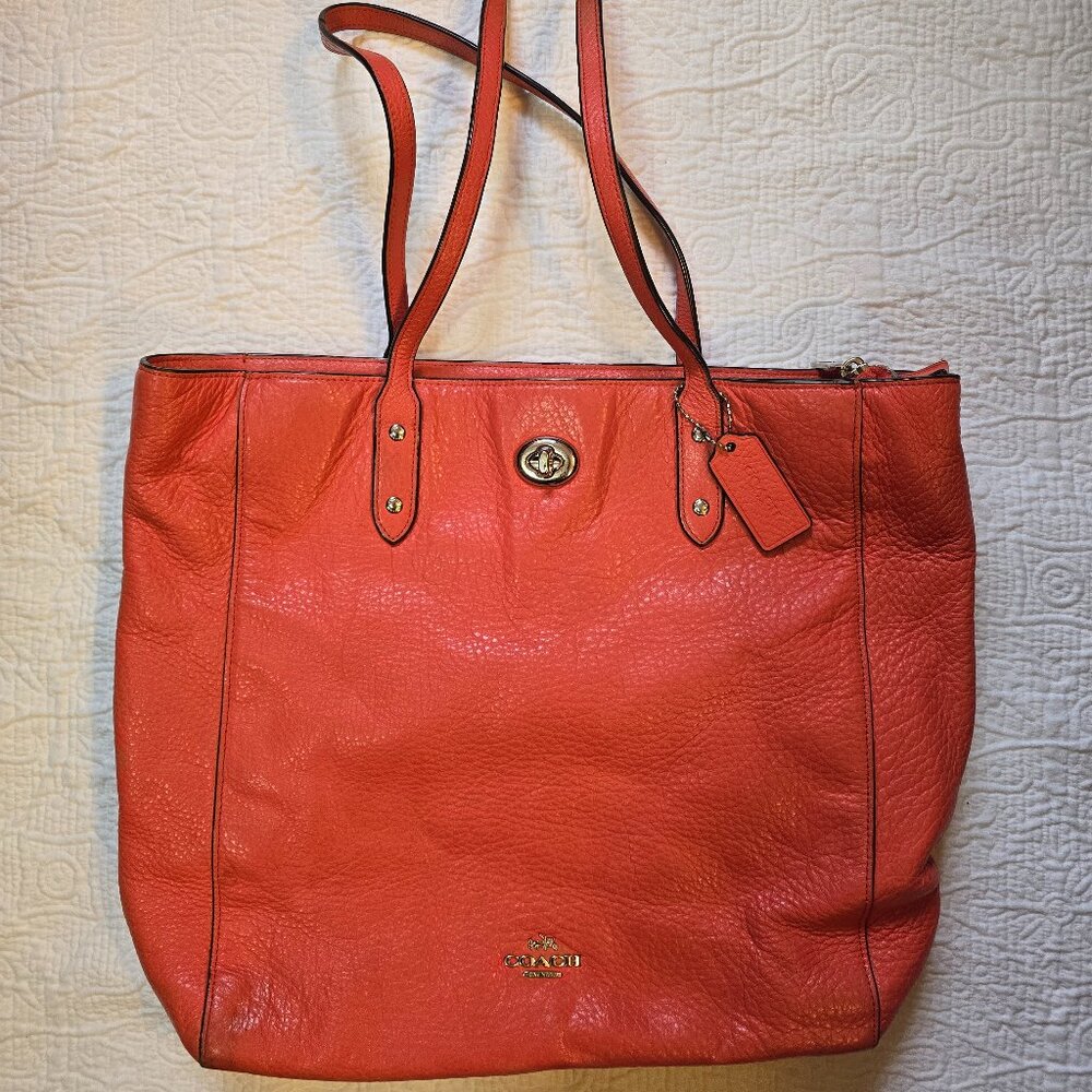 Coach Light Red Pebbled Leather Satchel Handbag Top Handle Bag